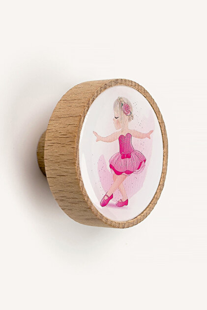 Pink Ballerina Patterned Wooden Children's Room Wardrobe and Drawer Handle Furniture Handles Pink