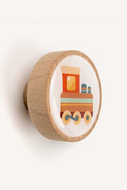 Train Patterned Wooden Children's Room Cabinet and Drawer Handle