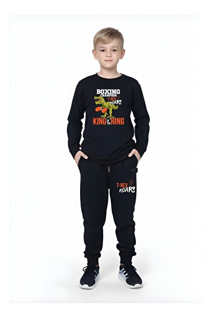 SET DE PIJAMALE T-REX ROAR CU GULER ROTUND PENTRU BĂIEȚI