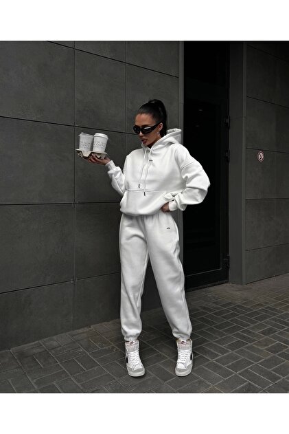 Unisex White Three Thread Raster Premium Sweatpants