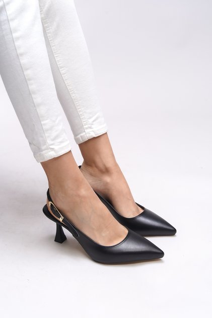 Ysalaela Women's Open Back Pointed Toe Stiletto 0012700 Black Skin