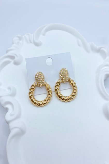 Small Pearl Twist Drop Hoop Earrings - Women's