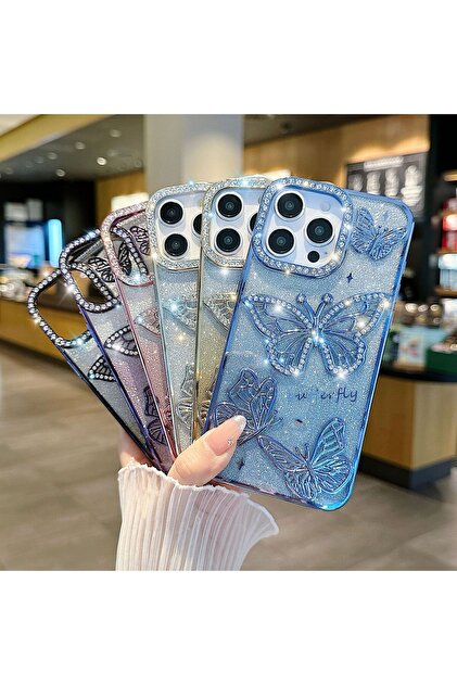 Covpor Apple Iphone 16 Pro Max Uyumlu Kılıf Taşlı Kelebek Figürlü