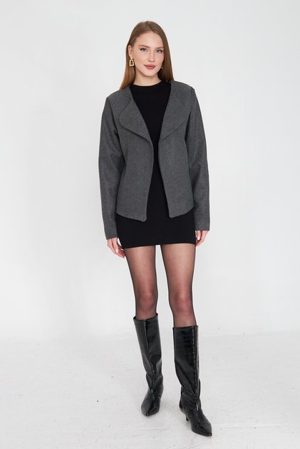 Women's Gray Anthracite Short Lined Stamp Coat / Sevde Ugur