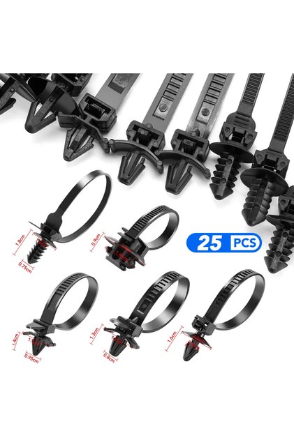 25pcs Car Nylon Tie Wrap Cable Fixed Fastener Clips Car Hose Fastening Zip Strap Self-Locking Nyl...