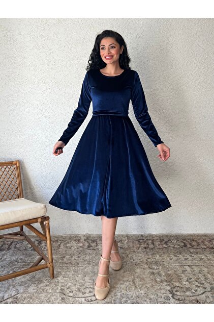 flared velvet dress Velvet Sheer Puff Sleeve Dress