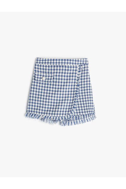 Tweed Shorts Skirt Double Breasted Elastic Waist