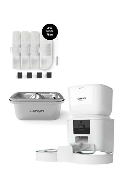 Xenon Smart Otomatik Mama Kabı Çift Hazneli, Çelik Su Pınarı ve 4