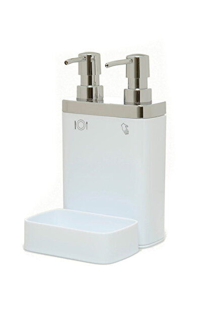 Viva Kitchen Liquid Soap Dispenser with Double Chamber and Sponge Holder - White