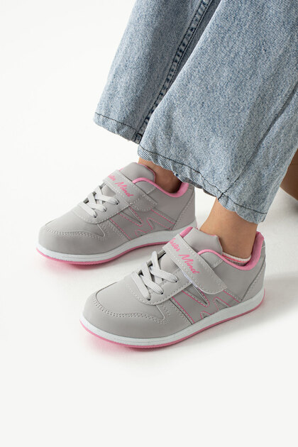Children's Ice Pink Lace-Up Single Velcro Flexible Lightweight Faux Leather Unisex Sneaker m Series Sports Shoes
