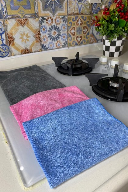 (3 Pieces) Microfiber Magic Cloth. Cooker, Built-In, Hood and Oil Cleaning Cloth 40*40 cm