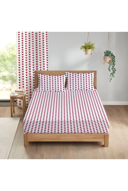 Heart Patterned Printed Double Sheet Set 180X200 cm