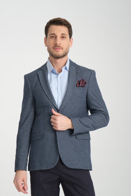 Valufe Men's Navy Blue Lycra Stretch Fabric Slim Fit Slim Fit Blazer Jacket