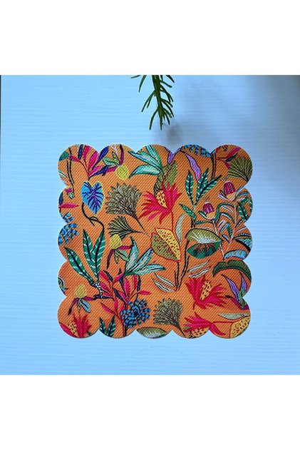 Tropical Leaf Cup Compatible Floral Patterned Fabric Cocktail Napkin Washable Laser Cut