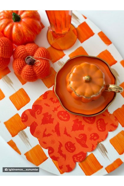 Halloween Silhouette Patterned Orange Digital Printed Cocktail Napkin Washable Laser Cut