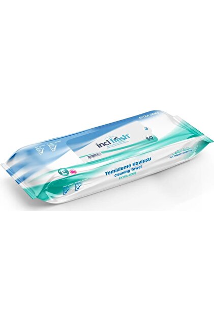 İnci Fresh Wet Body Cleansing Towel Wipes - Vitamin E + B5 - Paraben Free - 1 Pack of 50 Pieces