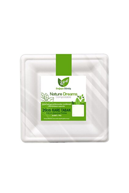 Nature Ekolojik Karton Kağıt Parti Tek Kullanımlık Kare Tabak - 20 Cm. - 6 Adetlik 1 Paket