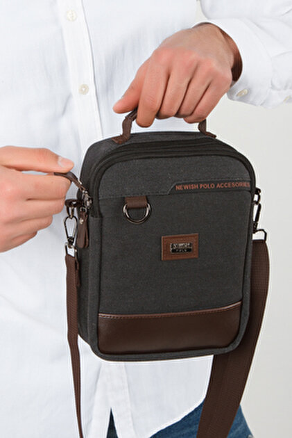 SEVENTEEN Erkek Siyah Çok Gözlü El Ve Omuz Askılı Çanta 2349