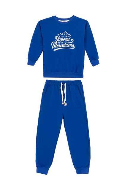 Dağ Baskılı Kışlık Sweatshirt Takım 2-8 yaş Saks mavi renk