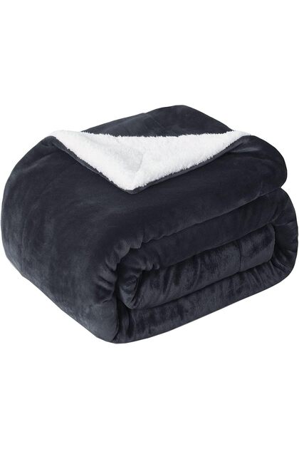 Sherpa Blanket 220x240cm Super King Size Reversible Bed Blanket Dark Grey