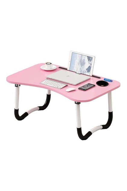 Portable Folding Laptop Table With iPad And Cup Holder Pink