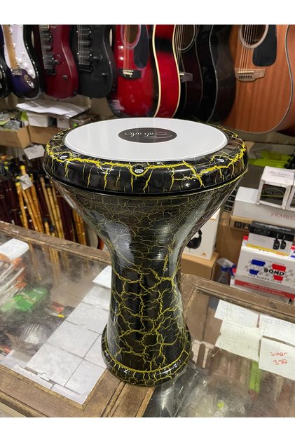 Profesyonel Döküm Darbuka Büyük Boy Mısır Çömlek Darbuka Sarı-siyah Kırçıllı