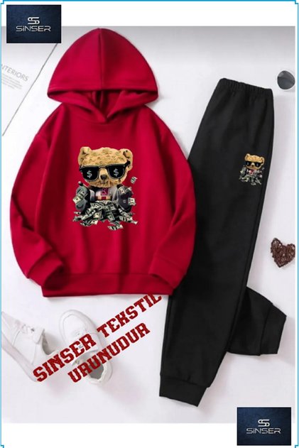 Girls/Boys Hooded Children's Printed Tracksuit Set with "Bar Dolr Ustdeotrn"