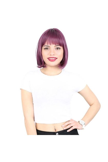 Blunt Bangs Fiber Synthetic Wig - Eggplant Purple