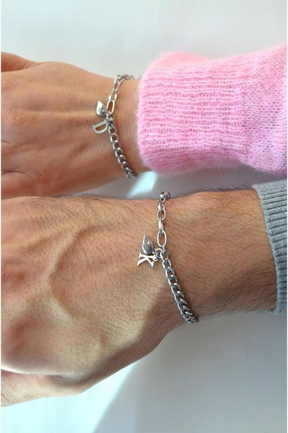Lettered Steel Lover - Couple and Double Bracelet, Heart Friend Bracelet