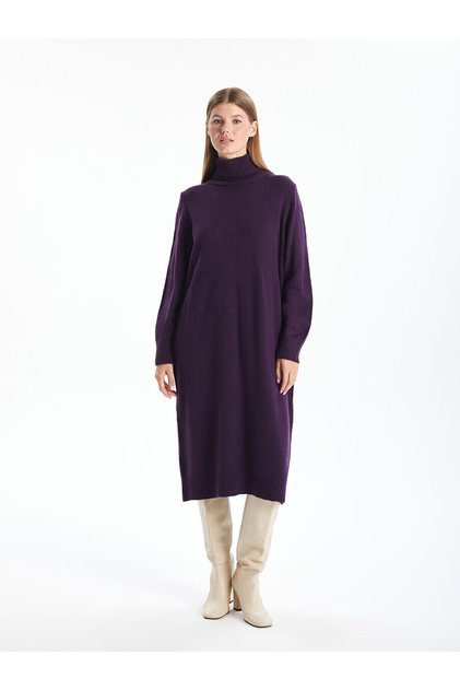 Turtleneck Straight Long Sleeve Oversize Women's Knitwear Dress