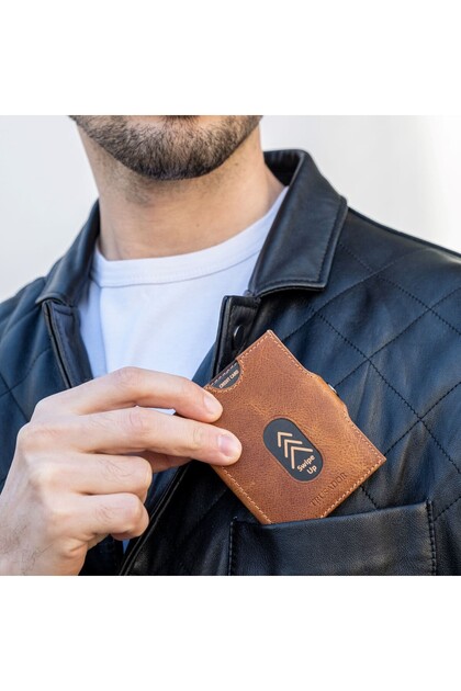 TRUSADOR Valencia Slim klein lederen voorvak portemonnee kaarthouder met RFID-bescherming portemonnee voor mannen en vrouwen, bruin vintage met muntvak