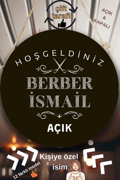 Kişiye Özel Berber Açık/Kapalı Kapı Tabelası, Berber Dükkanı Dekorasyonu ve Askılı Kuaför Yazı Levha