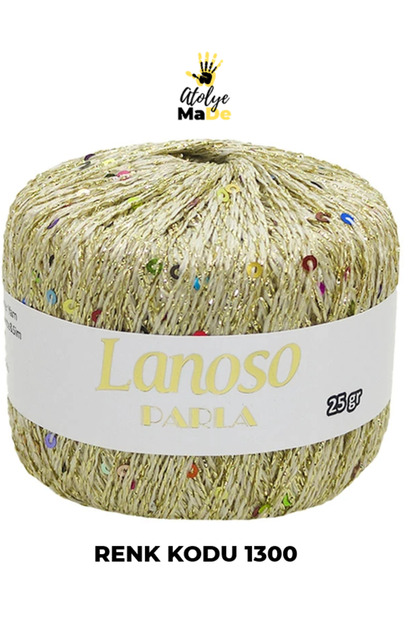 Parla 1300 - Yumuşak Simli Pullu El Örgü İpi - %75 Glitter Yarn %25 Payette&Sim 217mt 25gr TEK YUMAK