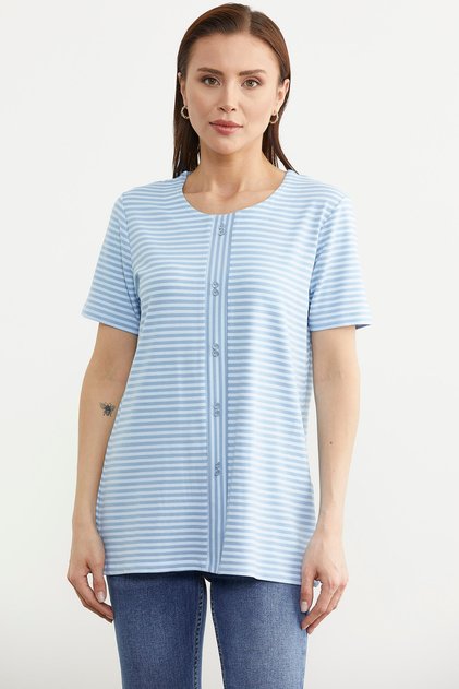 Blue Striped T-Shirt - Button Detail