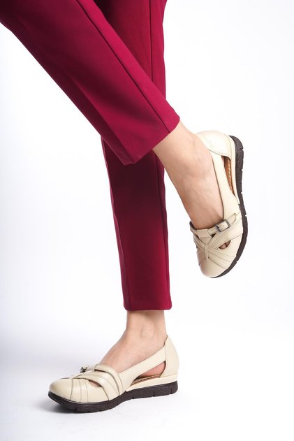 Genuine Leather Handmade Cream Daily Women's Sandals Tmd2024402