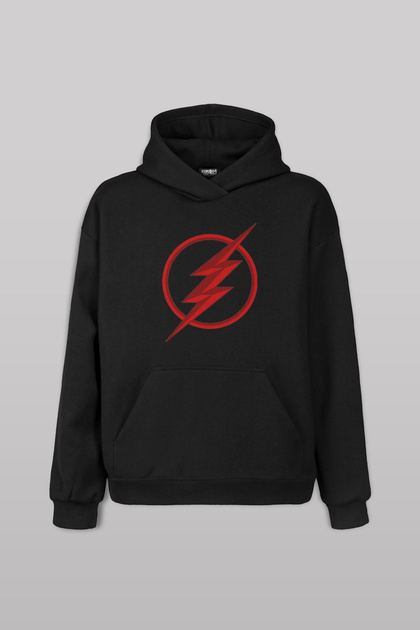 Unisex Hooded Hoodie the Flash Logo Front Printed Sweatshirt Black Sweat