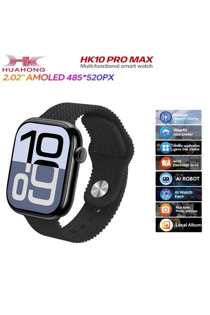Hk10 Pro Max Plus Amoled Akıllı Saat Erkek Kadın Spor Saatler Serisi 10 Aı Robot Smartwatch Siyah