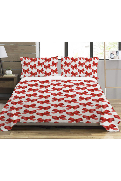 Red Bow Patterned Printed Double Printed Pique (200X220 cm)