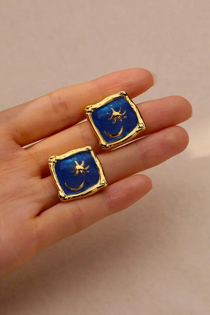 Night Themed Vintage Gold Color Women's Earrings