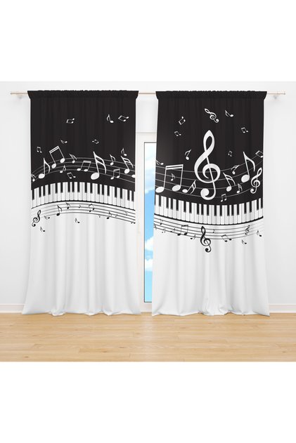 Musical Note Piano Patterned Patterned Digital Printed Backdrop Curtain 2 Blades Living Room Hall Backdrop Curtain Music