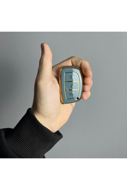 Hyundai Tucson-Elentra Smart Compatible - Smart Protection Key Remote Control Case Nano Silicone Case Gray Gold