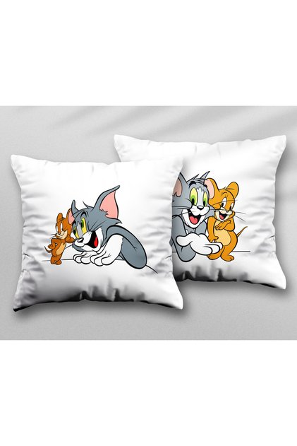 Cute Tom and Jerry Two Pcs Two Side Printed Washable Pillow Throw Pillow Cover