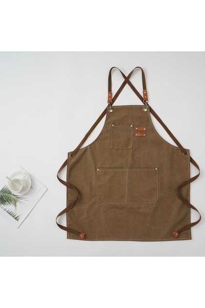 brown Thick canvas apron, kitchen, coffee, hair salon, carpenter, horticultural worker, denim strap,