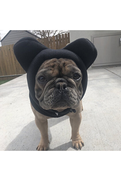 S black Cute Dog's Fleece Bat Hat Soft Warm Adjustable French Bulldogs Winter Hats Pet Supplies