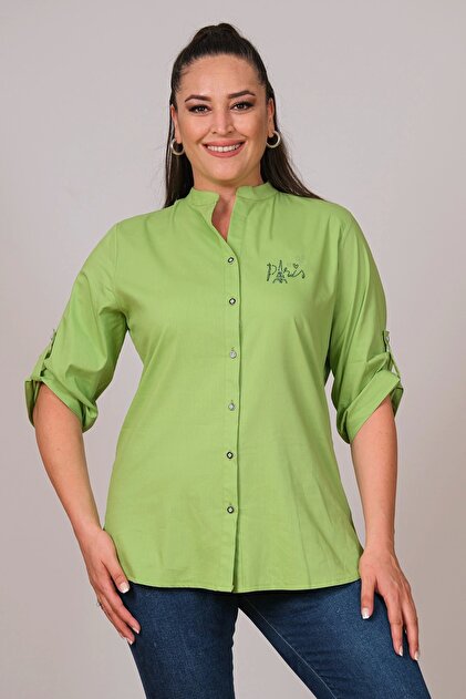 Cotton Mandarin Collar Plus Size Shirt