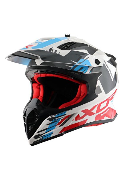 AXOR X-cross X1 Dual Vizör Kask White Red Blue Gloss - Pinlock