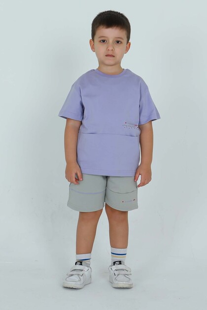 Unisex T-Shirt Pocket Writing Print Adjustable Rubber Waist Shorts Bottom Top Suit