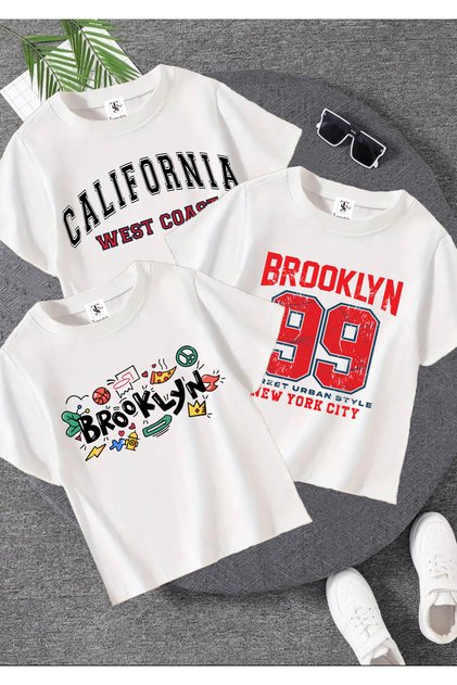 Basketball Brooklyn Printed 3 Pack Unisex White Kids T-Shirt