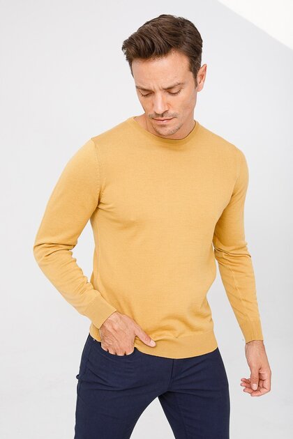 Men's Basic Crew Neck Fine Knitwear Sweater A.camel