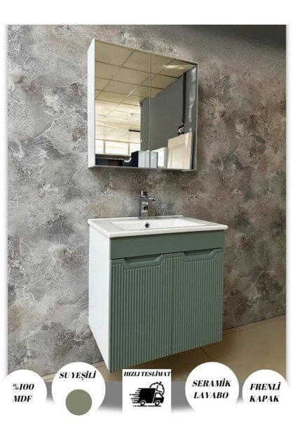 BANYO DOLABI AYNALI CNC İŞLEMELİ MEMBRAN KAPAKLI 65 cm